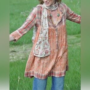 Tracy Porter Chelsea Paisley and Plaid Boho Prairie Tunic Dress.